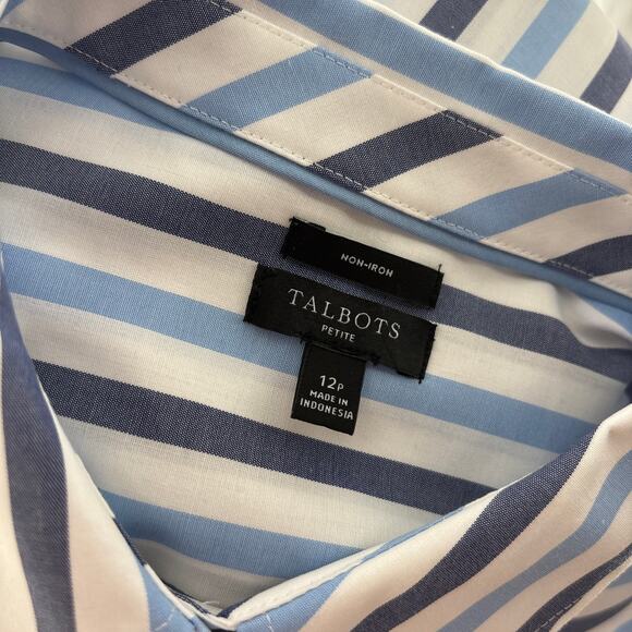 Talbots Blue Sunshine Stripe Non Iron White Button Down Perfect Shirt - Picture 7 of 8